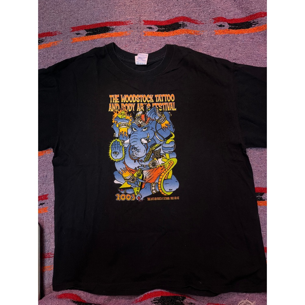 Vintage 2003 Woodstock Tattoo Festival Shirt Kozik Elephant Black XL Gildan